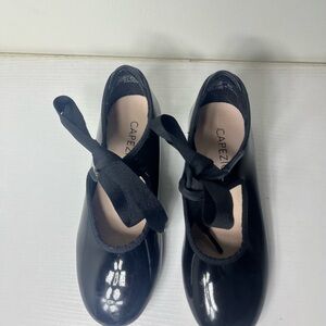Capezio Black Patent Tap Shoes Ribbon Tie Girls 13 M Dance